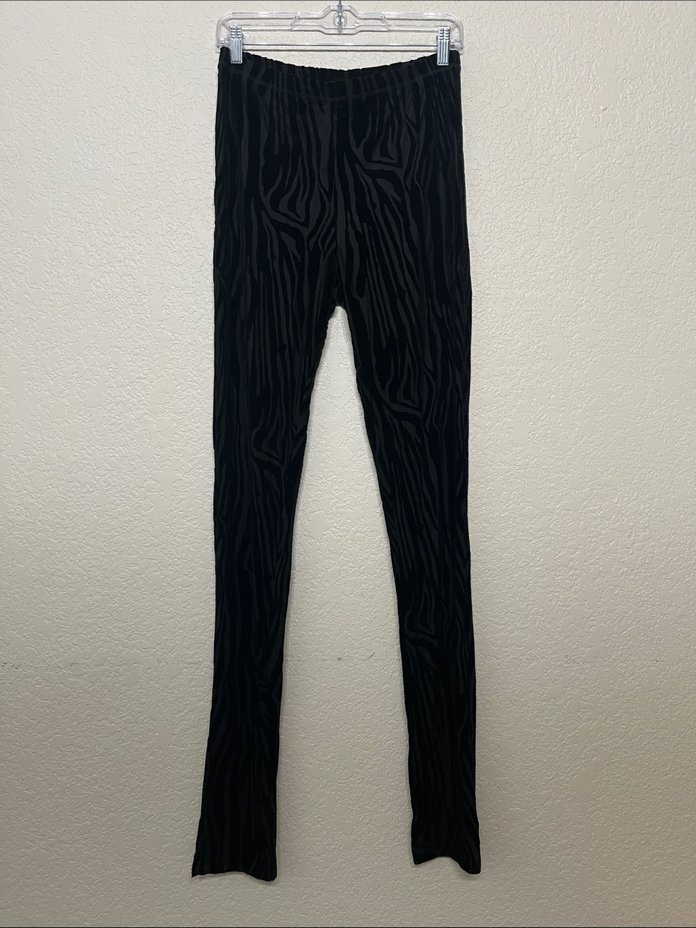 naked wardrobe Women’s XL High Rise Mesh & Velvet Black Zebra-Textured Leggings